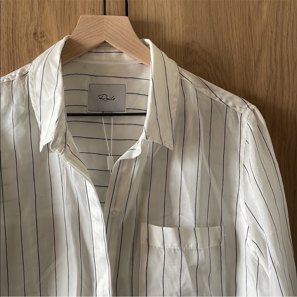 Rails Hayden Pinstripe button down striped cupro shirt white button up shirt